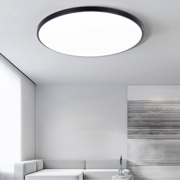Ултратънка таванна лампа, кръгла, за спалня, хол, с LED, за балкон, минималистична, модерна, декоративна лампа в класически стил, 22 см, 12 W, черна