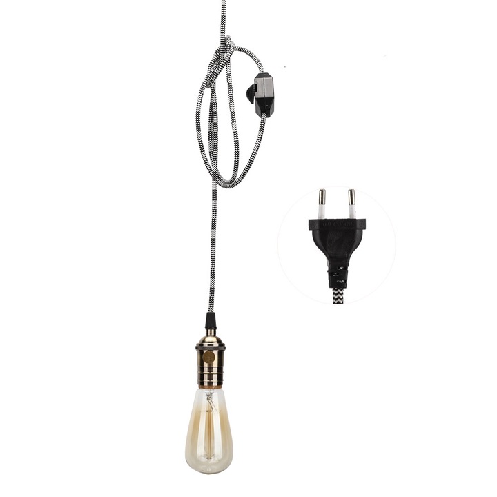 Висящ полилей с една глава E27, с фасунга от плетена жица, за домашна и търговска употреба, щепсел 85-250V EU