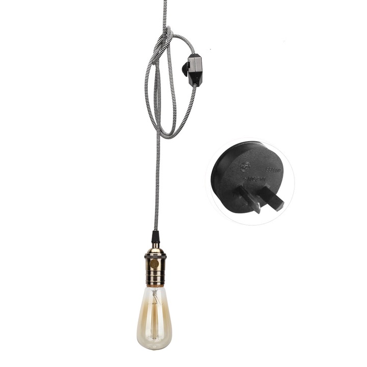 Висяща лампа E27 с една глава, с плетен кабел, за домашна и търговска употреба, 85-250VAU.