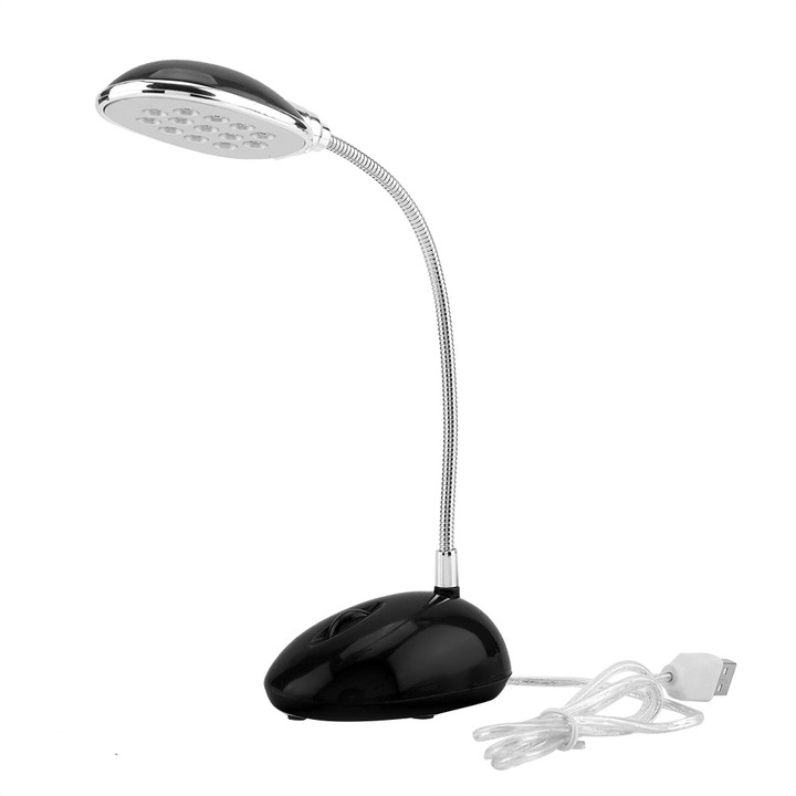 Ярка настолна лампа с 13 LED диода, лека, гъвкава, с USB, за бюро, лаптоп, настолен компютър, PC, черна