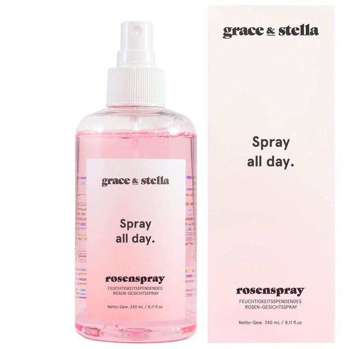 Spray Cu Apa De Trandafiri Grace & Stella, Toner Facial Premiat Cu Apa De Trandafiri, Spray Calmant Pentru Fata Cu Apa De Trandafiri, Toner Cu Apa De Trandafiri, Apa Pura De Trandafiri, Toner Vegan Pentru Ingrijirea Tenului [240 Ml]