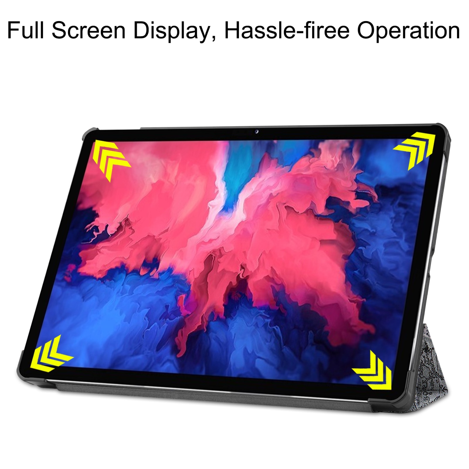Husa tableta pentru Lenovo Tab P11 TB-J606F / TB-J607Z, piele smart cu pictura in 3 pliuri, suport pentru vizionare, capac magnetic, albastru intunecat