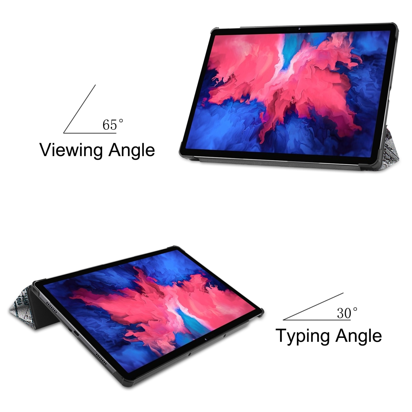 Husa tableta pentru Lenovo Tab P11 TB-J606F / TB-J607Z, piele smart cu pictura in 3 pliuri, suport pentru vizionare, capac magnetic, albastru intunecat