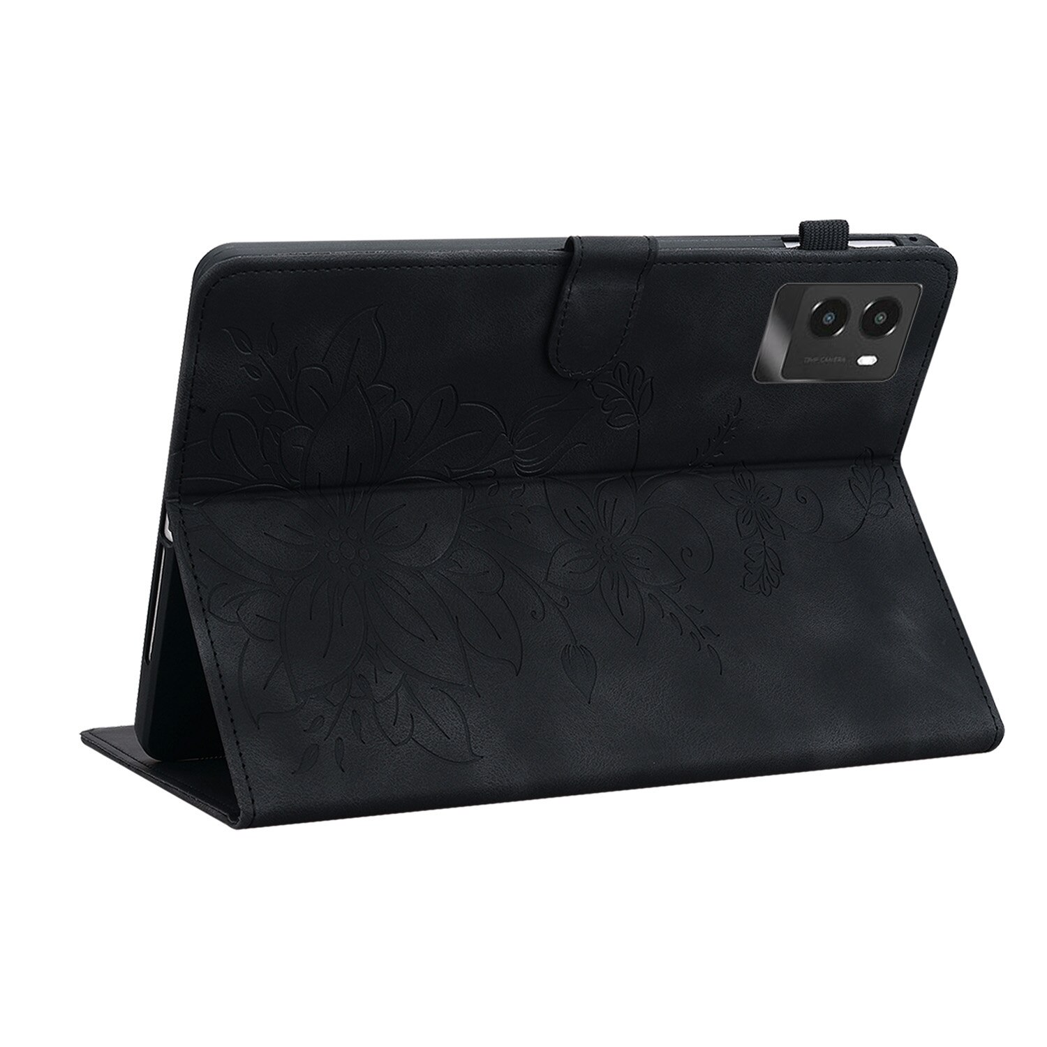 Husa tableta pentru Lenovo Legion Y700 2025, piele PU gravata cu crini, tip carte cu suport, inchidere magnetica, auto sleep/wake, acces complet la porturi, negru
