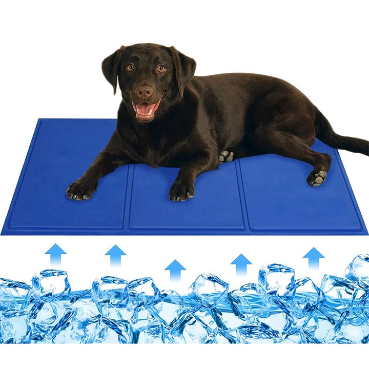 Covoras Racoritor pentru Animale de Companie, pentru Caine/Pisica, Impermeabil, cu Gel de Racire, Materiale Sigure si Netoxice, 90 x 50 cm, Albastru