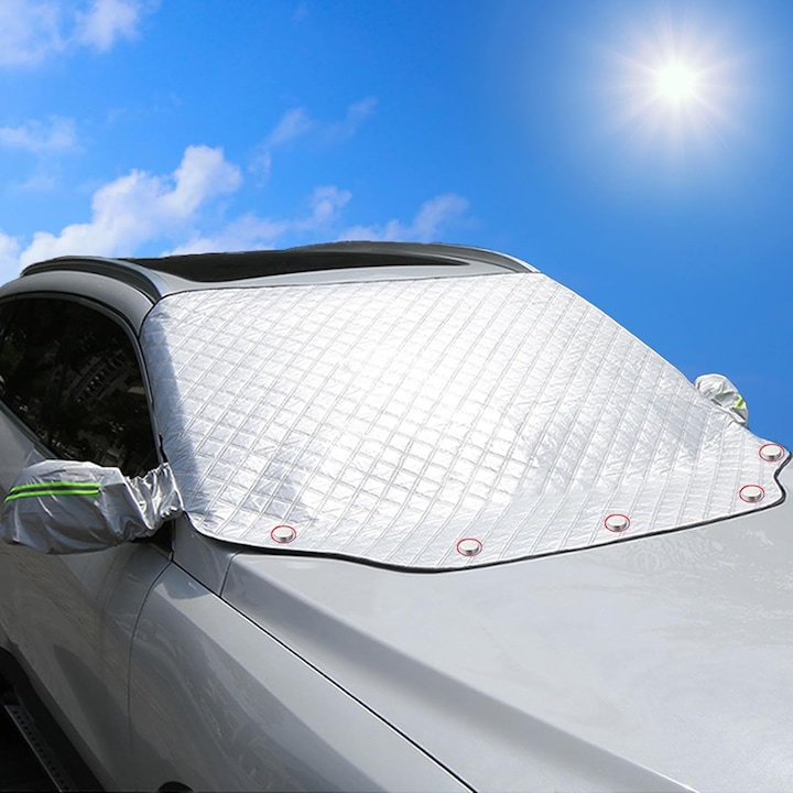 Parasolar pentru protectie parbriz si oglinzi cu banda reflectorizanta, 5 magneti, protectie impotriva inghetului sau razelor solare, folie auto, universal, 193 x 126 cm
