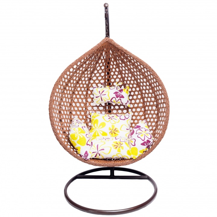 Leagan de gradina tip cuib DeHome® Sun 50 maro, suport si perna inclusa, greutate suportata 150 kg