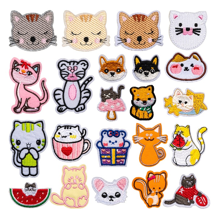 Set 22 petice brodate termoadezive haine, Umetoop, Pisici, Aplicare prin caldura, Multicolor