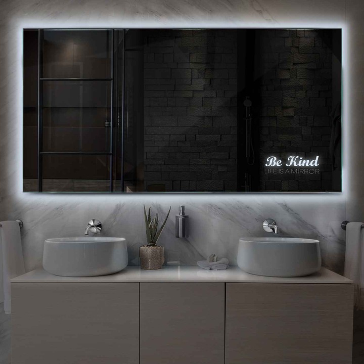 Oglinda LED 100x80 cm Orizontala, LED 6000K Rece, Control intrerupator perete - Reyze Gama Motivated Model LED 6