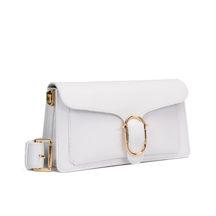 Poseta Piele Anabelle - Alb, Geanta Casual din Piele Naturala, Geanta, Genti