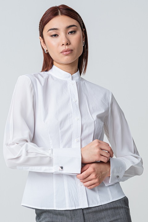 Max&Co, Camasa din amestec de bumbac si matase, Alb optic