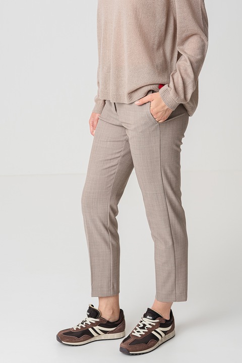 Max&Co, Pantaloni crop cu talie inalta, Maro taupe deschis