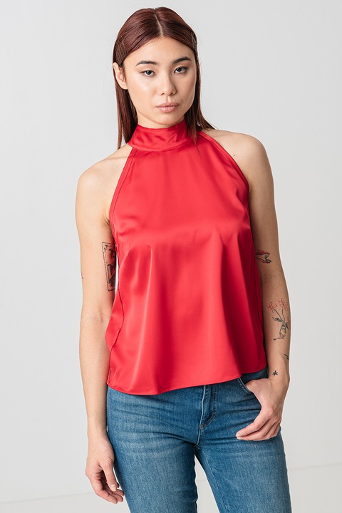 Max&Co, Сатиниран топ с панделка, Тъмночервен