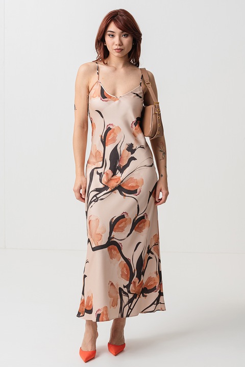 Max&Co, Флорална рокля с шпиц, Черен/Персийски портокал