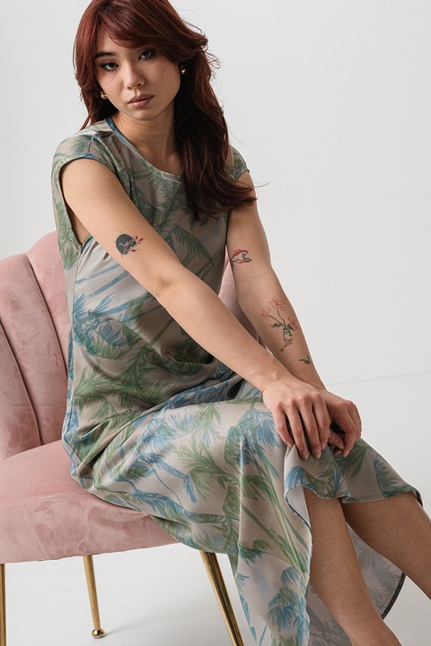 Max&Co, Kerek nyakú mintás ruha, Azúrkék/Spárgazöld