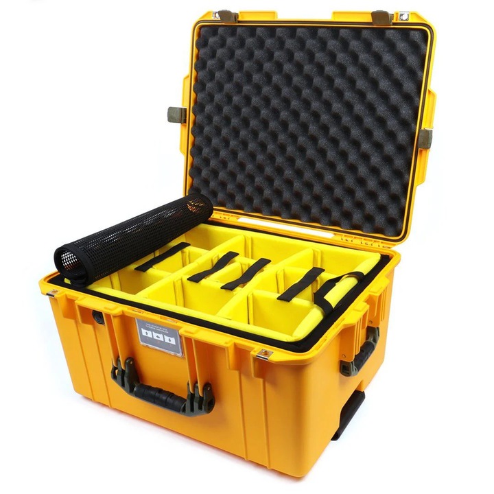 Peli™ Air Case 1607 Твърда защитна количка, жълта, с комплект разделители, издържа 80,7 кг