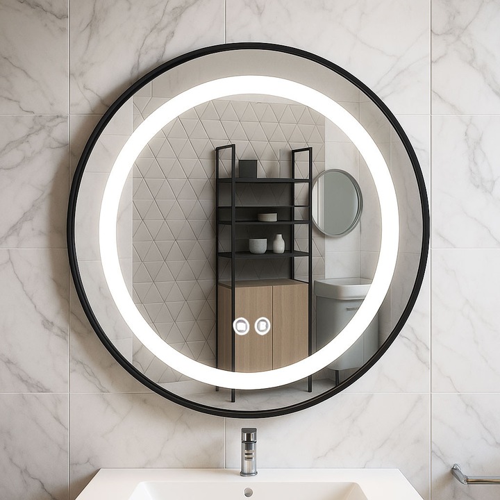 Oglinda cu iluminare LED si functie dezaburire, BadenMob, rotunda, MD3, D70cm