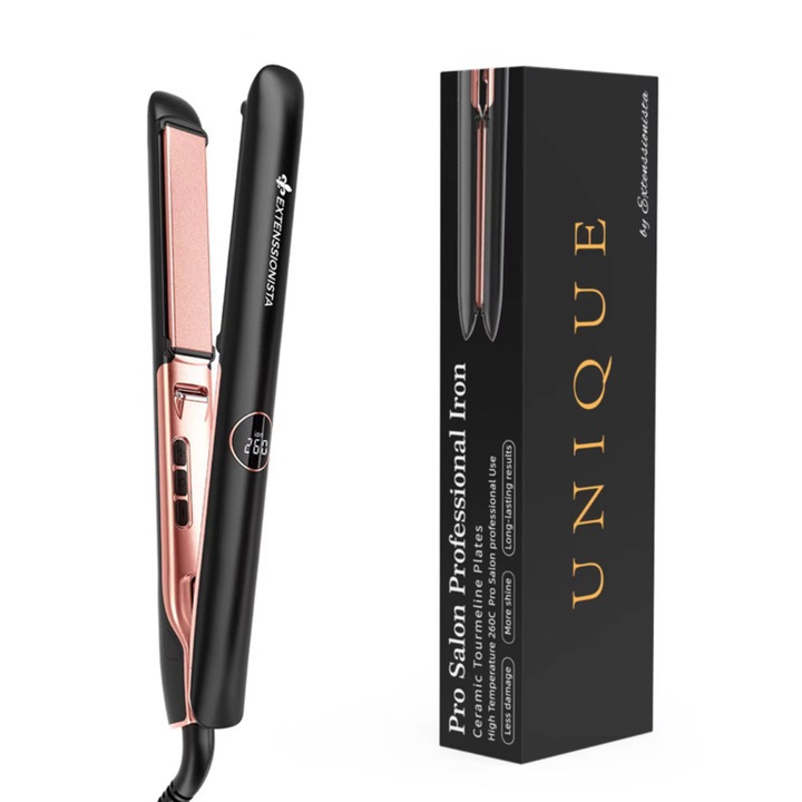 Placa profesionala de indreptat parul UNIQUE, nanoioni, 260 grade, placi nanotitan