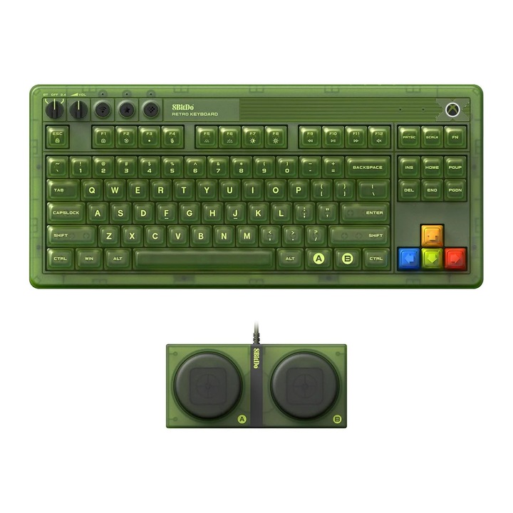 Безжична механична клавиатура 8BitDo Retro 87 клавиша, N-key rollover, RGB + Super Dual Buttons, зелена