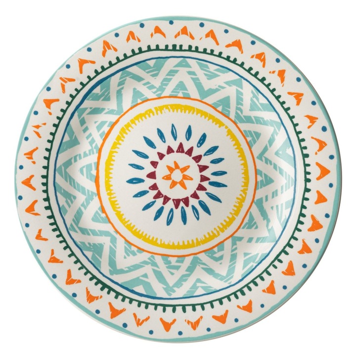 Farfurie Intinsa 19cm Portelan Pentru Aperitive Sau Desert Model Aztec Colorat Colectia Mandala Terra
