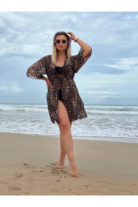 Rochie de plaja dama pareo, cu cordon inchidere in talie, animal print 00123 10099, Maro