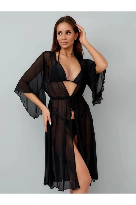 Női pareo strandruha, húzózsinóros derékzárral, fekete 00123 10097, Fekete