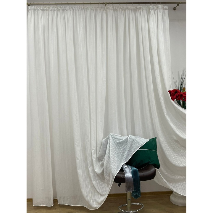 Perdea uni din in, culoare alba, cu rejansa, 300x245cm, din colectia "Suave" by Liz Line - PD0363
