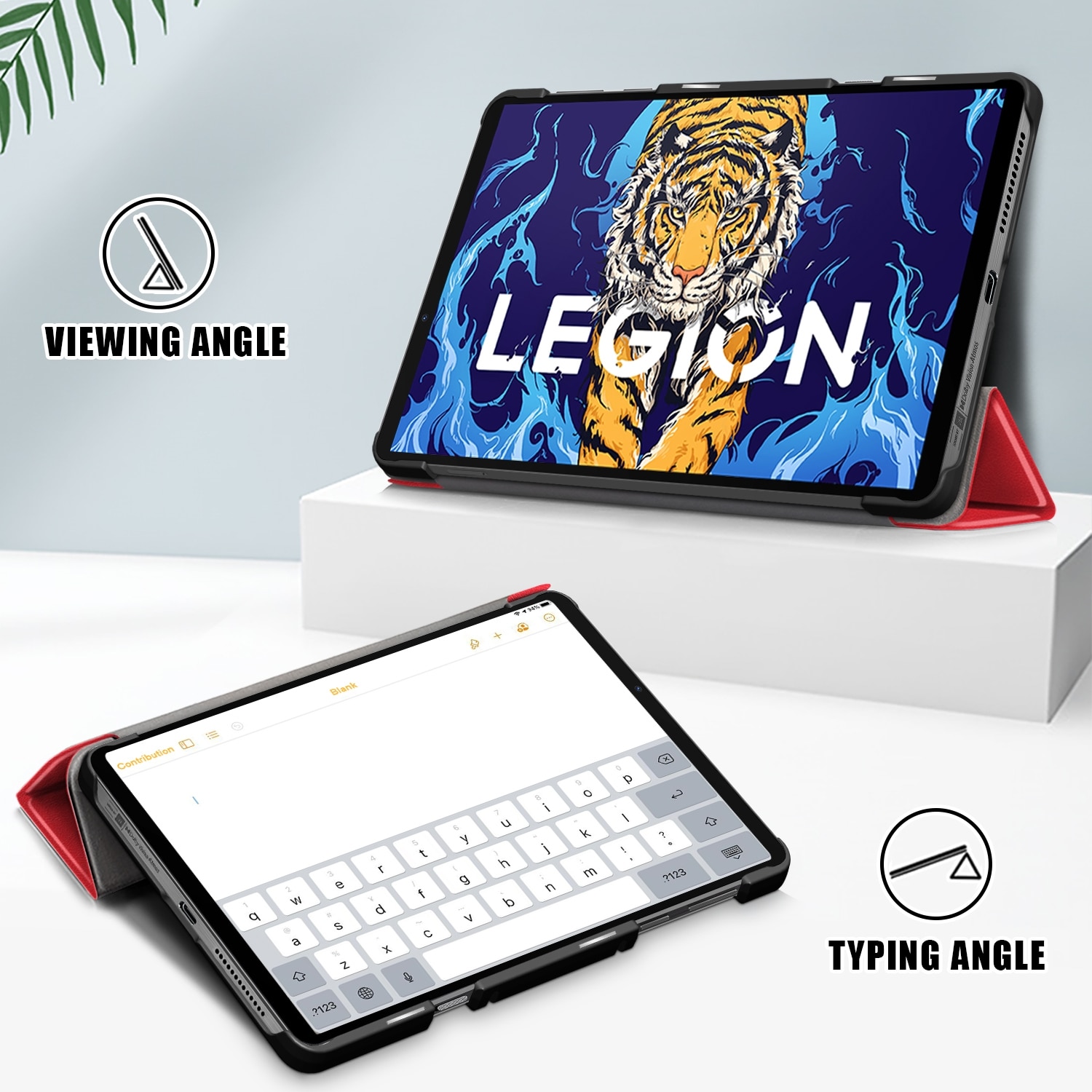 Husa tableta pentru Lenovo Legion Y700, piele texturata, design cu 3 plieri, catarama magnetica, Rosu