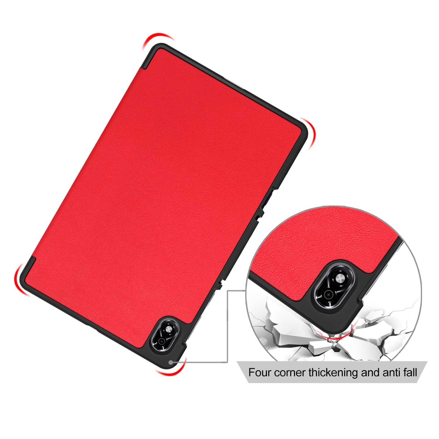 Husa tableta pentru Lenovo Legion Y700, piele texturata, design cu 3 plieri, catarama magnetica, Rosu