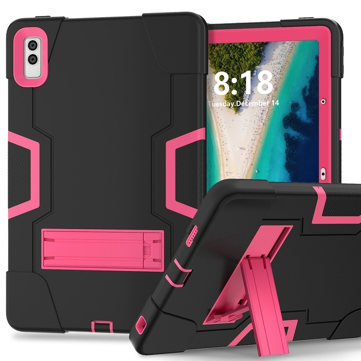 Husa tableta pentru Lenovo Tab M10 5G 10.6 inch, silicon PC contrastant cu suport(Negru + Rosu)