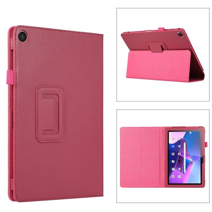 Husa tableta pentru Lenovo Tab M10 5G, piele textura fina la atingere, tip carte cu suport, inchidere magnetica, culoare rosie