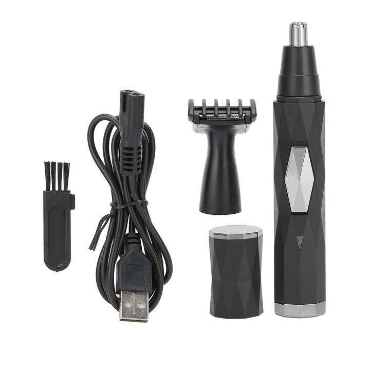 Set trimmer electric pentru barbati, USB reincarcabil, cap de taiere rezistent la apa, 350mAh, cu cap pentru taierea barbii si sprancenelor