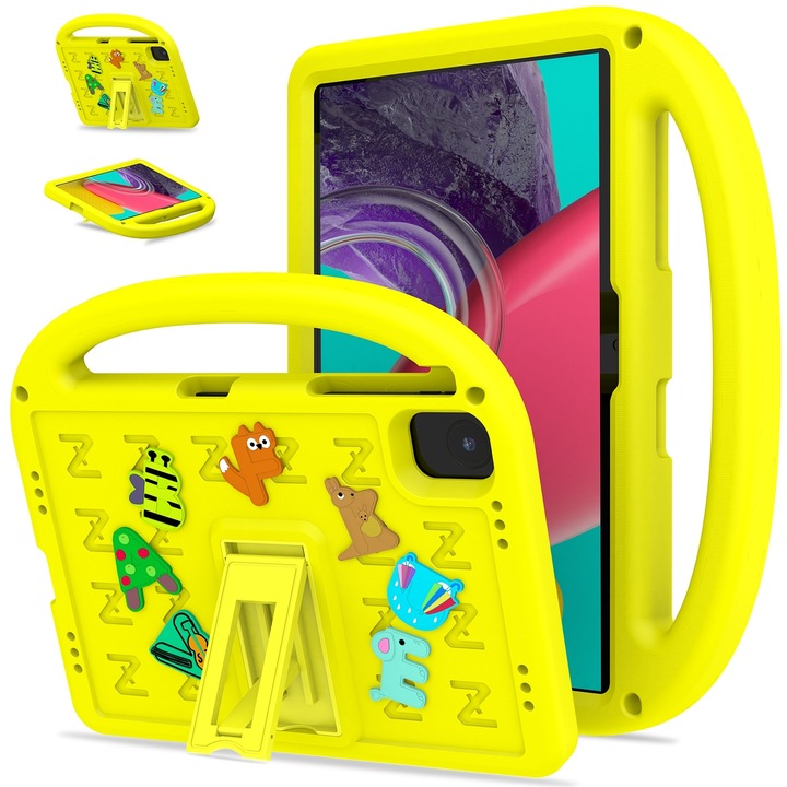 Husa tableta pentru Honor Pad X8a / X9 2024, model cartoon, material EVA, rezistent la socuri, desene de pasari, galben