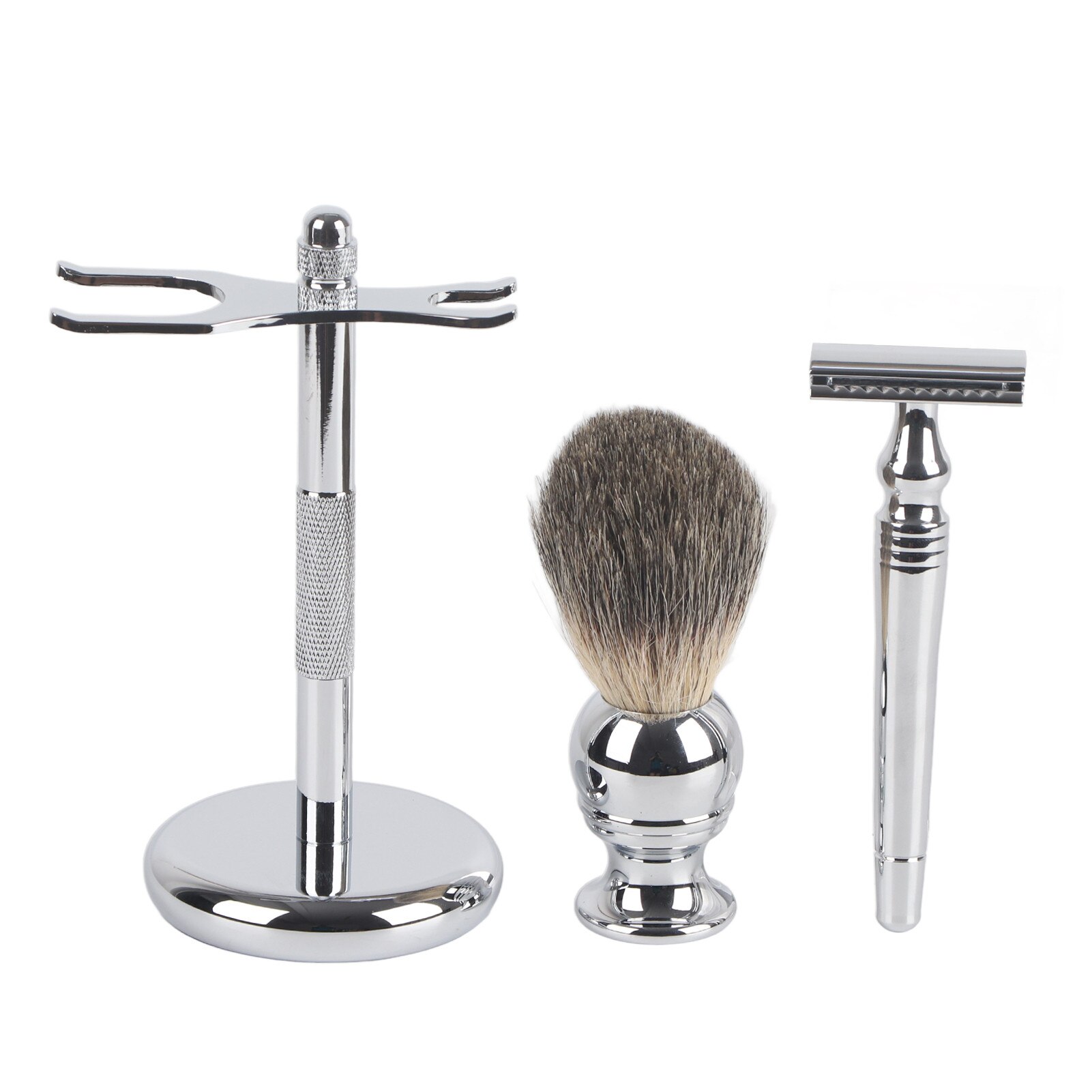 Set 3 piese kit de barbierit, perie de barbierit, suport din aliaj ...