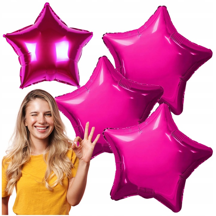 5 db-os nagy fólia lufi szett, csillag alakú, metál rózsaszín, 45 cm