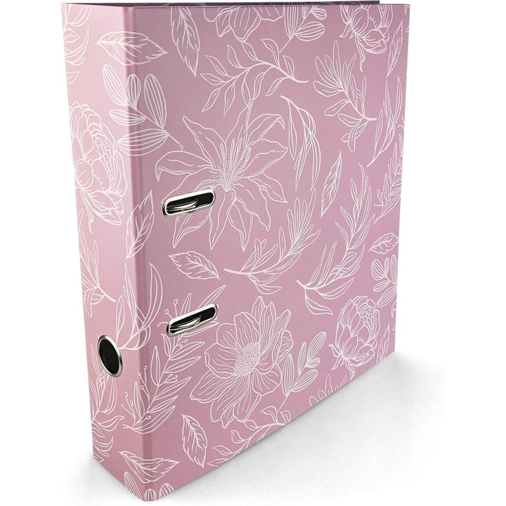Папка А4, Netuno, Rosa Blumen, 2 ринга А4 70 мм, 320x280 мм, Екологичен материал, Модерен дизайн, Матово покритие, Многофункционална, Подходяща за офис и дом, Многоцветна