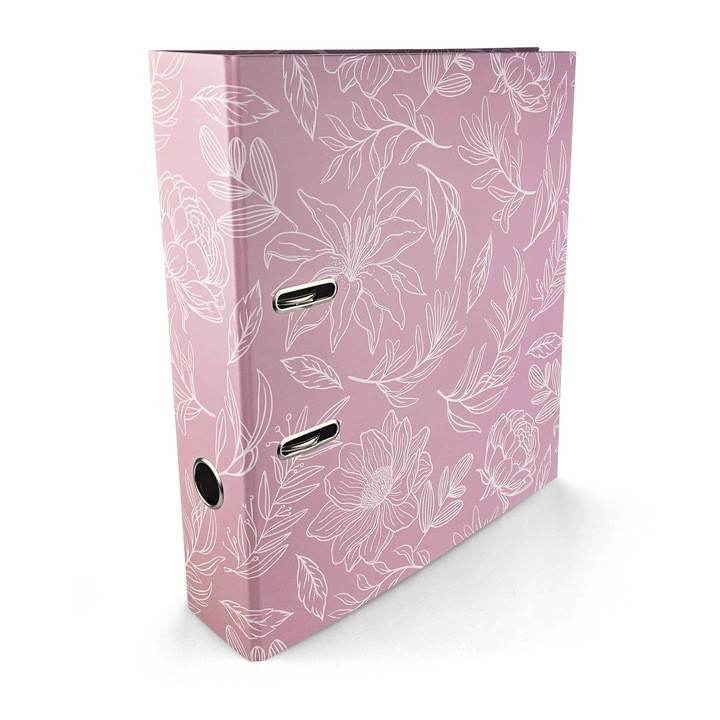 Dosar A4, Netuno, Rosa Blumen, 2 Inele A4 70mm, 320x280 mm, material Ecologic, Design modern, Finisaj mat, multifunctional, Potrivit Pentru Birou Si Acasa, Multicolor