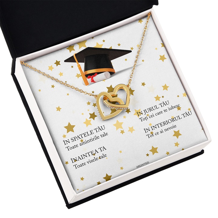 Set Cadou Pentru Fiica, Colega, Iubita, JOYSTOS, Colier Absolvire Argint 925 Placat cu Aur 14K, Lungime 40-45 cm, Cadou pentru Fata Absolventa, de la Mama, Matusa, Bunici, Prietena, Iubit – Ambalat Cadou cu Mesaj