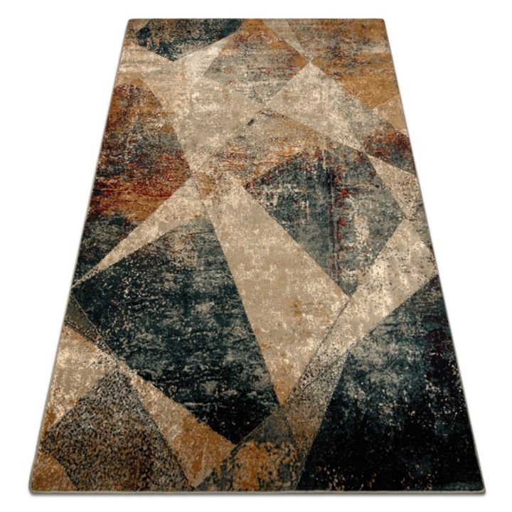 Covor de lana Dywany Łuszczów Omega Rami, mozaic, culoare smarald, 200x300 cm