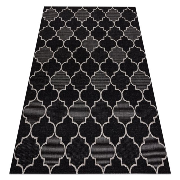 Covor DYWANY ŁUSZCZÓW sisal floorlux 20607 marocani trellis negru si argintiu , 60x110 cm