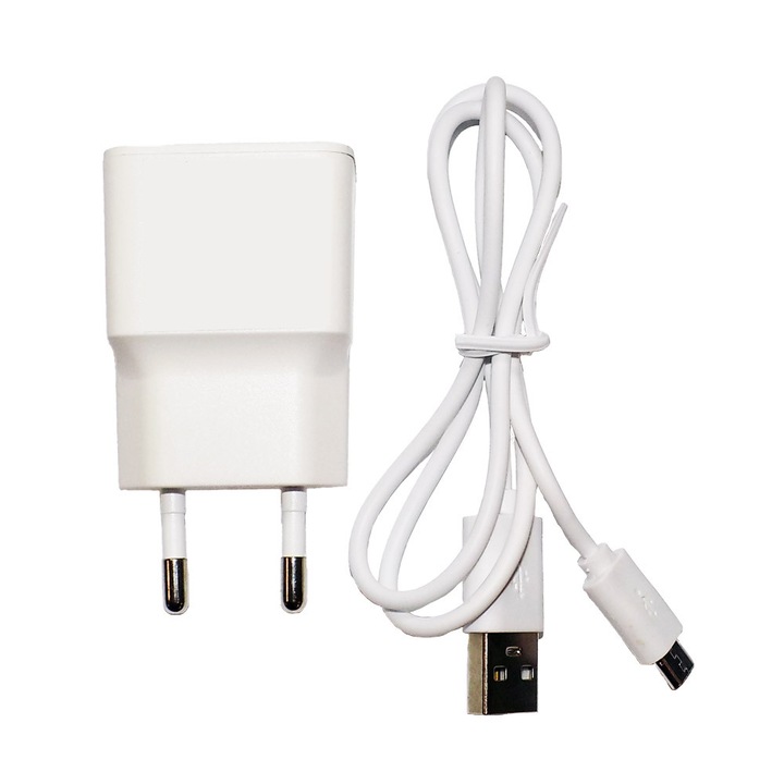 USB töltő micro USB kábellel, TV PRODUCTS, fehér, 100-240V, 5V/1A