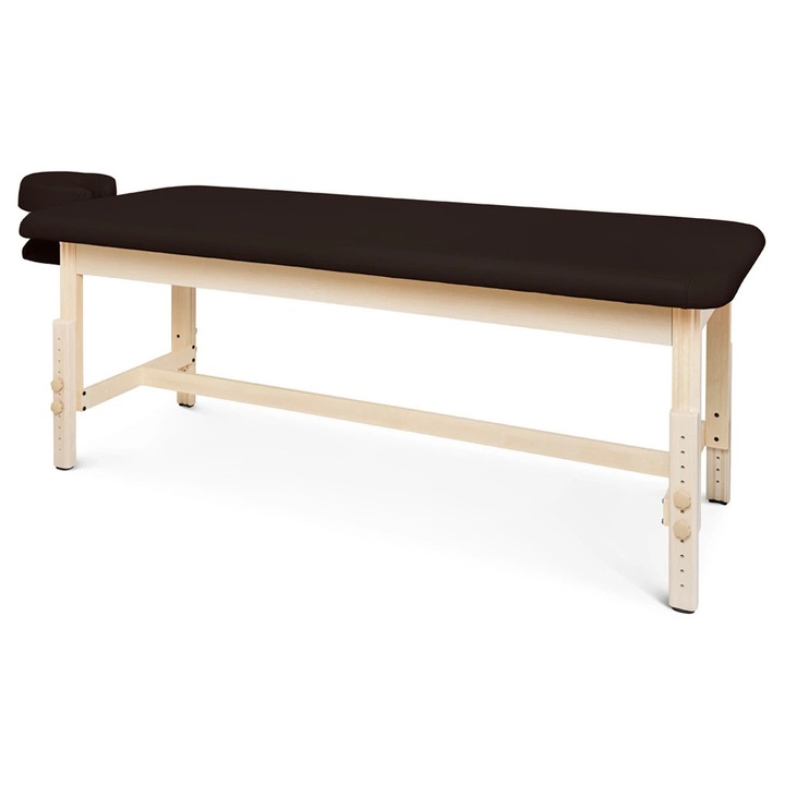 Pat de masaj fix Fabulo Drift Flat, ciocolatiu, 81x186cm, suport pentru cap cu perna in forma de U, inaltime reglabila 61,5-87cm