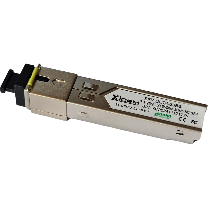 Гигабитов SFP модул, SC конектор, 1550nm/1310nm, единично влакно 1.25Gbps, 20 км