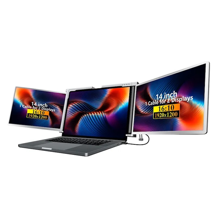 2 db-os hordozható monitor szett, Extralink, Smart Life S500 14", 1920x1200, ezüst, 15" - 17,3"-os laptopokhoz