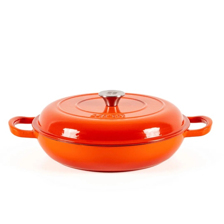 Cratita fonta emailata cu capac, 3.2L, 30cm, Cocotte tip Casserole Dish, Orange - Lätt Home