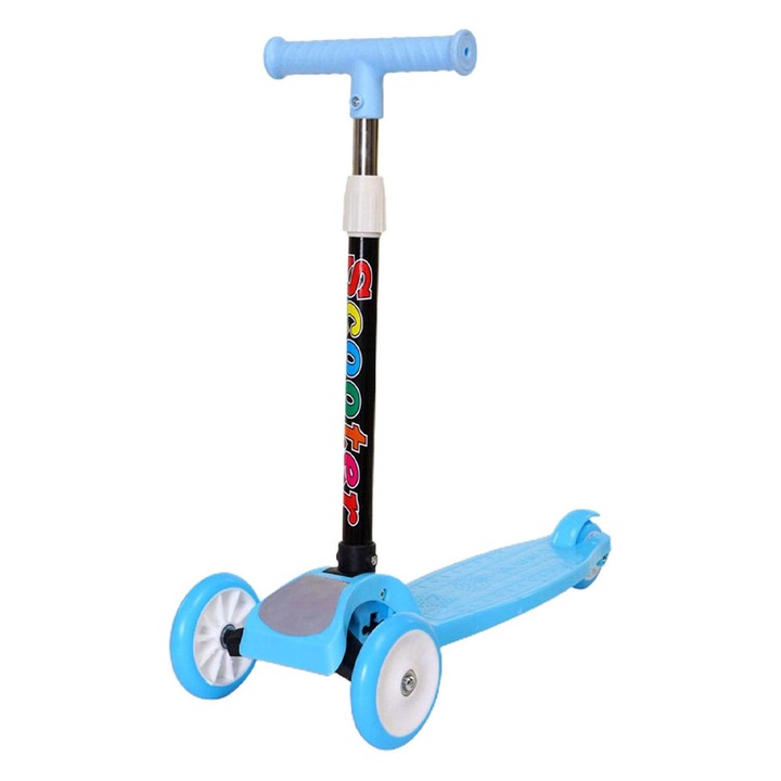 Trotineta pentru Copii, OPTIM SOLUTION, Dezvoltare Coordonare, Mobilitate, Joaca in Curte, Parc, Aer Liber, Ghidon Fix / Reglabil, 3 Roti Stabile, Stabilitate, Baza Lata, 3-8 ani, Design Ergonomic pentru Baieti, 45kg Greutate Suportata, Albastru