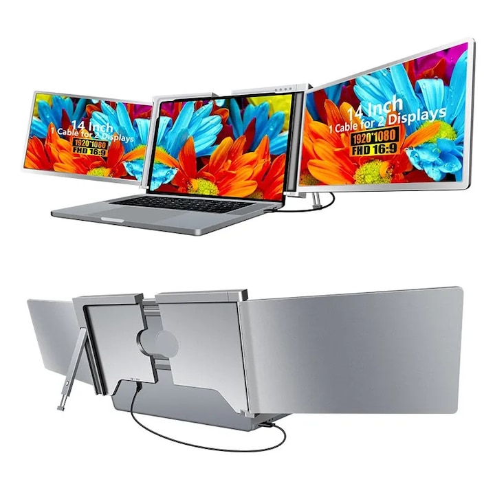 Extralink Smart Life 14" преносим монитор, 2 екрана, резолюция 1920x1080, сребрист, за лаптоп S400