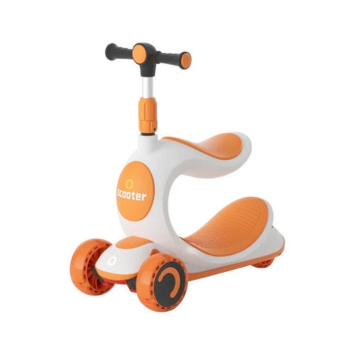 Trotineta cu scaun, roti cu leduri si ghidon reglabil pe inaltime, portocaliu