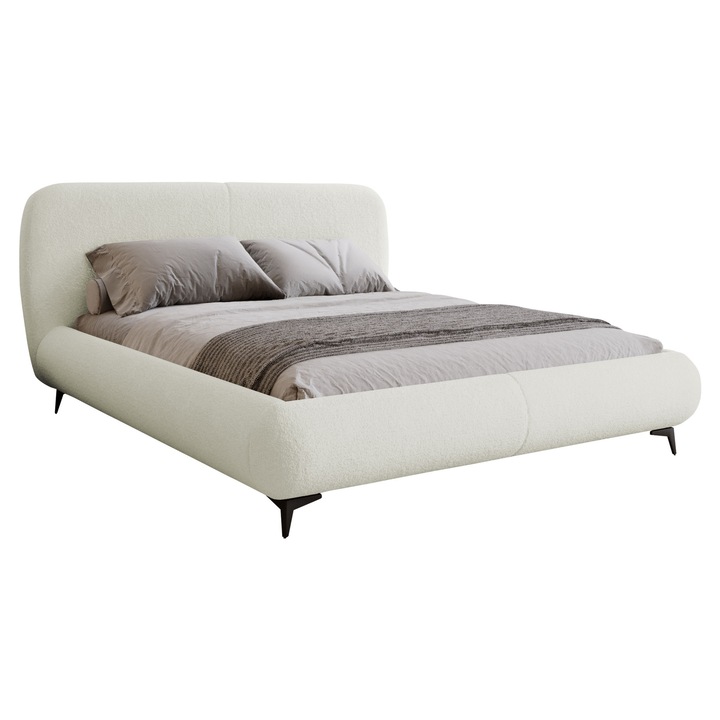 Pat tapitat cu recipient pentru lenjerie Nizori 180x200, MIRJAN 24, crem, 213x225x111 cm