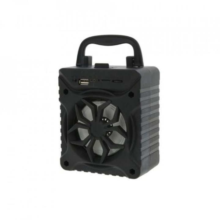 Boxa portabila, cu Bluetooth, USB, TF-card si LED Luminos, microfon incorporat, apeluri hands-free, autonomie functionare 3 ore, raza de actiune 10 m, negru